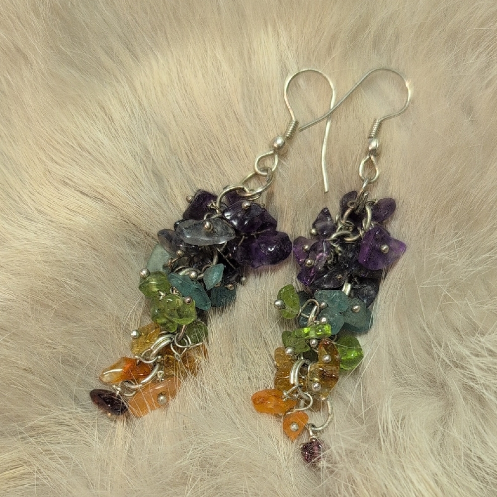 EUC Multicolor Gemstone Cluster Earrings